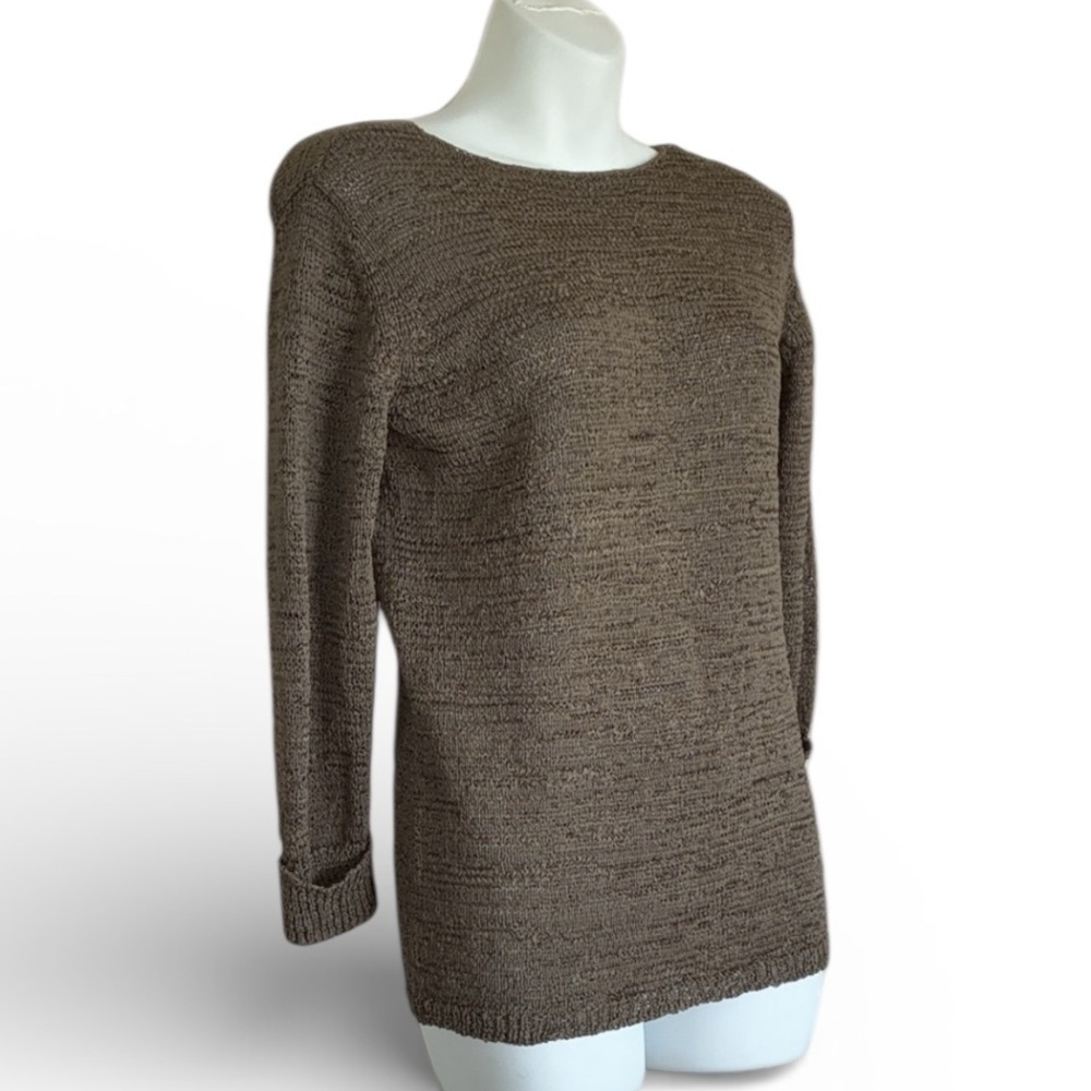 DKNY Sweater, Women's M, Martini Olive Green, loose weave, long sleeve cuffs EUC